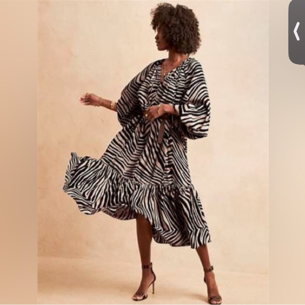 100% Silk BR Zebra Print Midi Dress